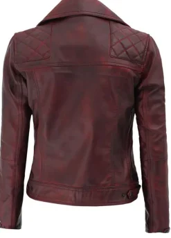 KIMBERLEY WOMENS QUILTED LEATHER MOTORCYCLE RED JACKET
