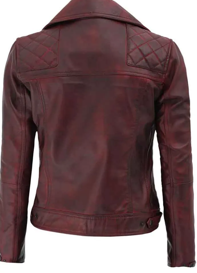 KIMBERLEY WOMENS QUILTED LEATHER MOTORCYCLE RED JACKET