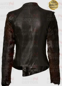 lindsay lohan fur sleeve leather jacket