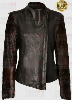 lindsay lohan fur sleeve leather jacket