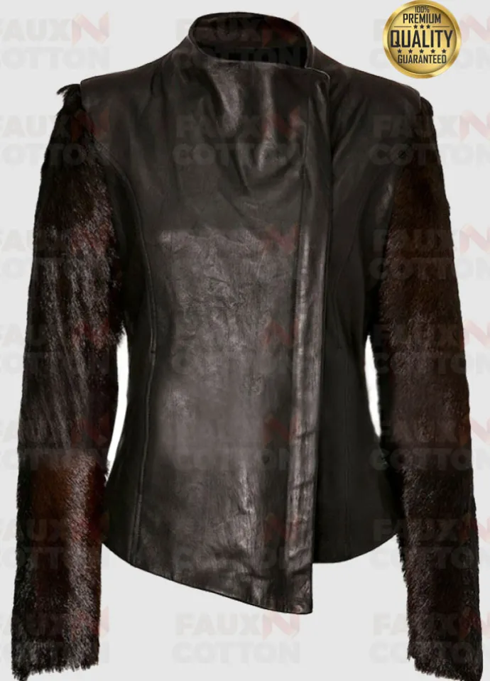 lindsay lohan fur sleeve leather jacket
