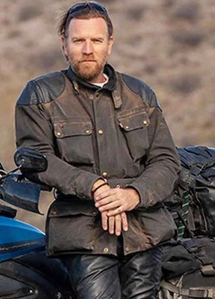 LONG WAY UP (SELF) EWAN MCGREGOR BROWN LEATHER JACKET