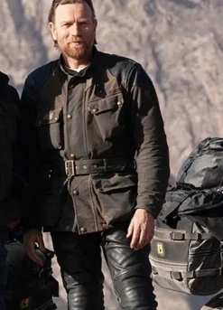 LONG WAY UP (SELF) EWAN MCGREGOR BROWN LEATHER JACKET