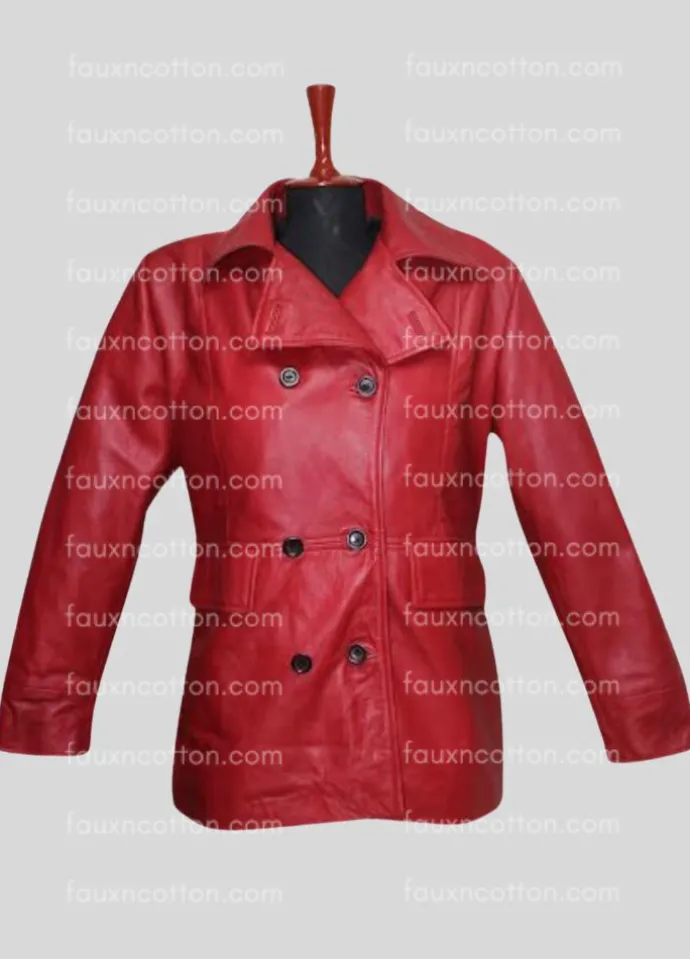 Madame Web 2024 (Dakota Johnson) Maroon Leather Women's Coat