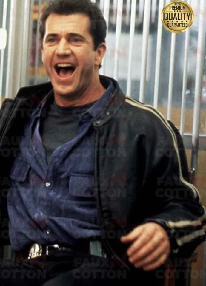 MEL GIBSON LETHAL WEAPON BLACK LEATHER JACKET