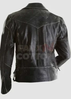 Men Distressed Slim Fit Black Biker Leather Jacket