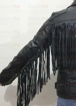 Men Fringed Tassel Fringe Classic Diamond Biker Jacket