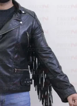 Men Fringed Tassel Fringe Classic Diamond Biker Jacket