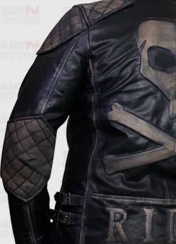 Men Motorcycle Skull Embossed Distressed Leather Jacket