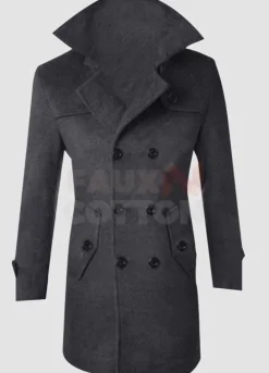 Men Windproof Slim Fit Pea Coat Overcoat