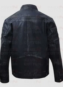 Men's Antique Blue Distressed Cafe Racer Cowhide Jacket