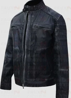 Men's Antique Blue Distressed Cafe Racer Cowhide Jacket