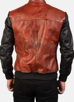 Men's Avan Black And Maroon Color Leather Bomber Jacket