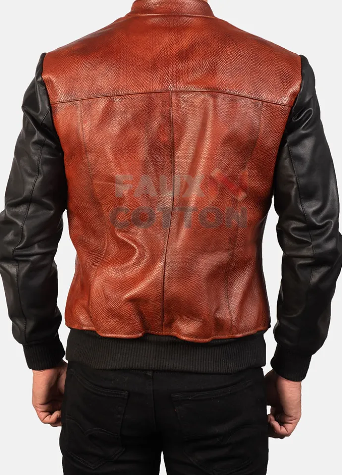 Men's Avan Black And Maroon Color Leather Bomber Jacket