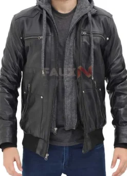Mens Bike Riders Leather Jacket With Hoodie