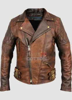 Mens Biker Classic Diamond Motorcycle Distressed Vintage Leather Jacket