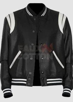 Men's Black And White Bomber Leather Jacket