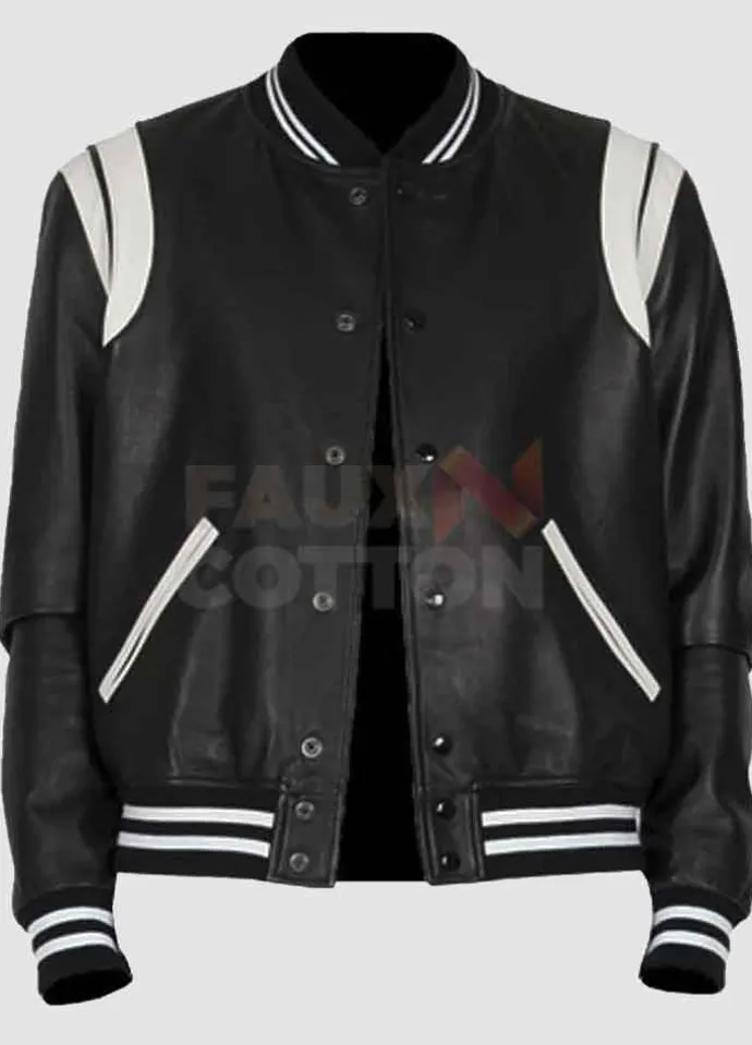 Men's Black And White Bomber Leather Jacket