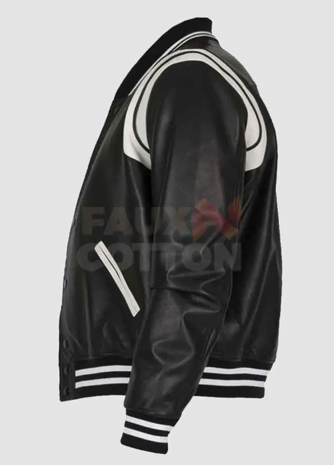 Men's Black And White Bomber Leather Jacket