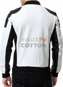 Mens Black And White Leather Biker Jacket