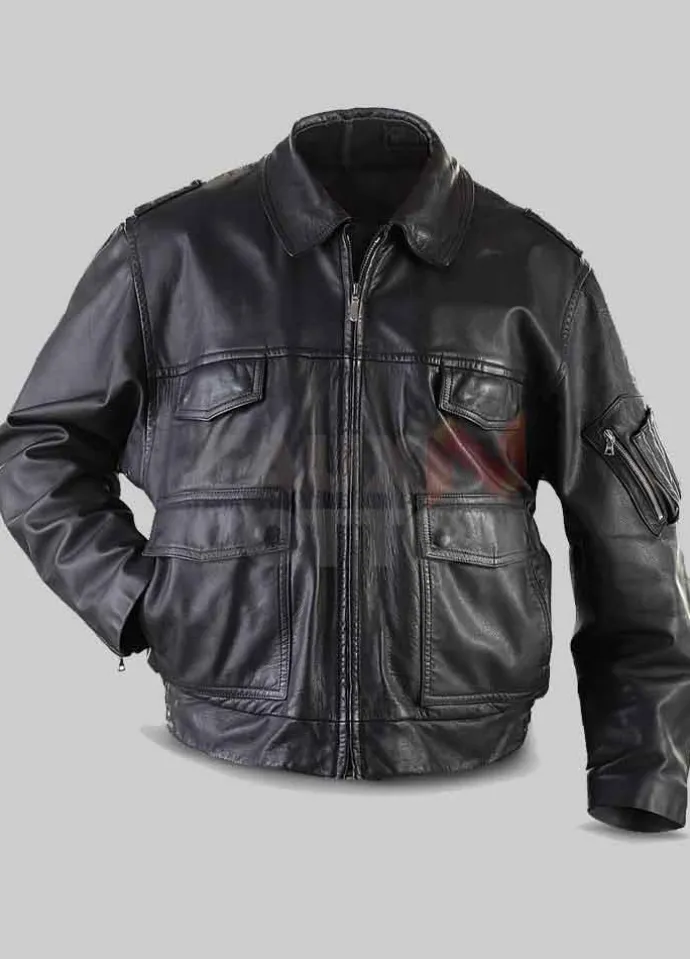 Men's Black German Police leather Jacket