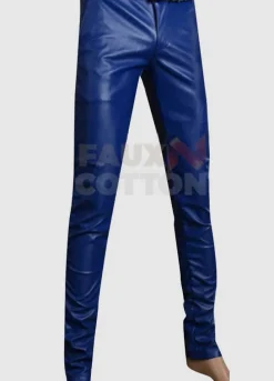 Men's Blue Slimfit Stylish Leather Pant