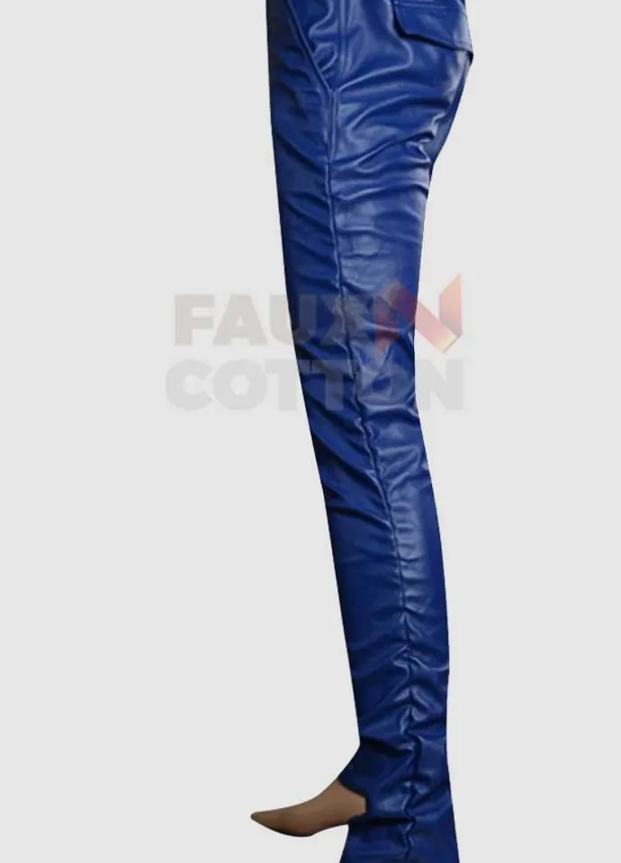 Men's Blue Slimfit Stylish Leather Pant