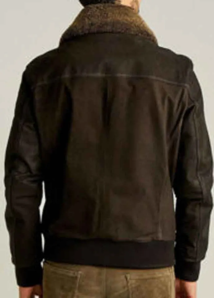 Men’s Bomber Fur Collar Dark Brown Jacket