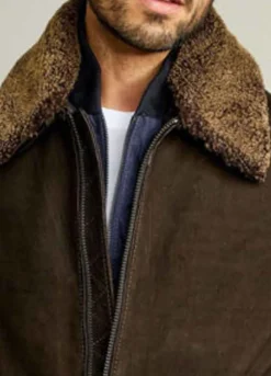 Men’s Bomber Fur Collar Dark Brown Jacket
