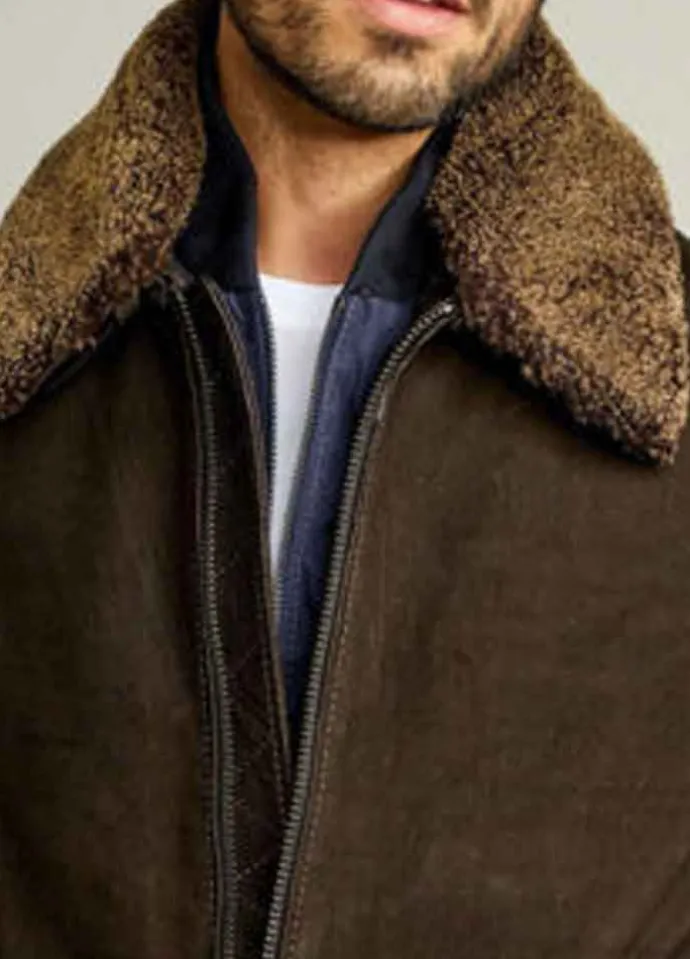 Men’s Bomber Fur Collar Dark Brown Jacket
