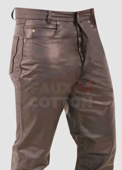 Men's Button Fly Fitted Leather Pants