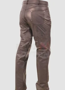 Men's Button Fly Fitted Leather Pants
