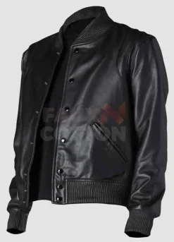 Men's Classic Black Bomber Varsity Leather Jacket
