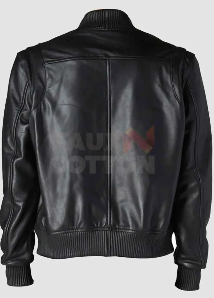 Men's Classic Black Bomber Varsity Leather Jacket