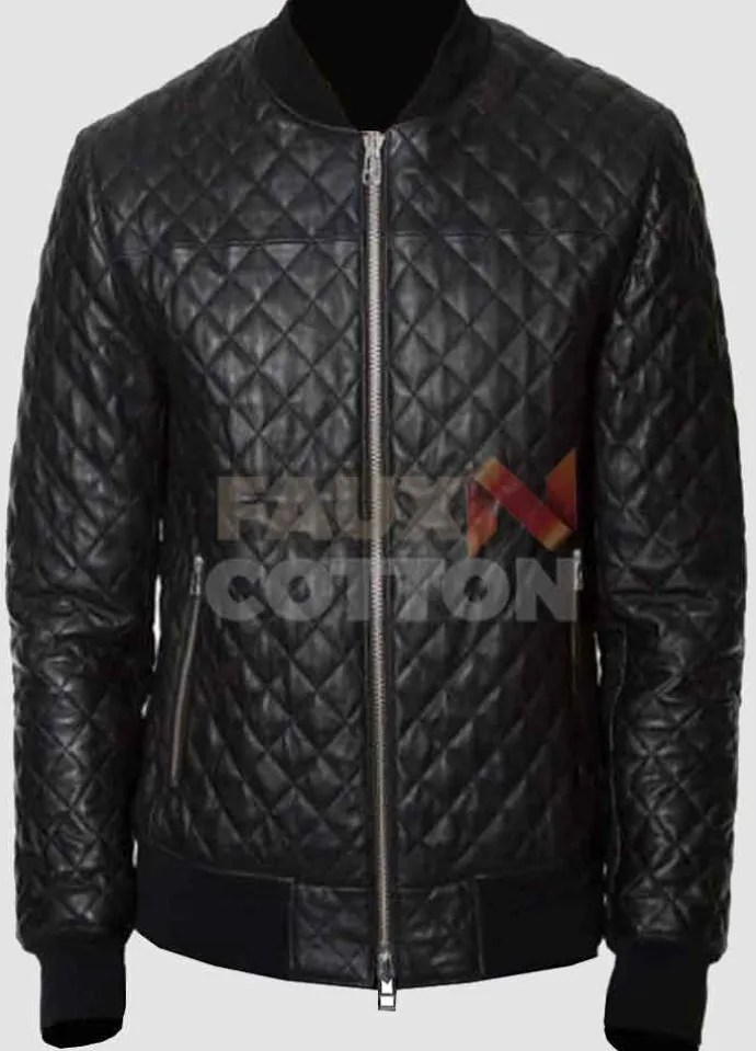 Men's Diamond Quilted Bomber Leather Jacket