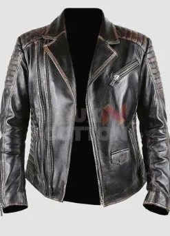 Men's Distressed Motorcycle Leather Jacket