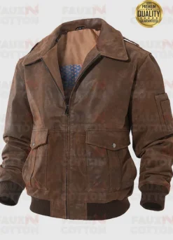 Mens Flavor US Flag Leather Bomber Jacket