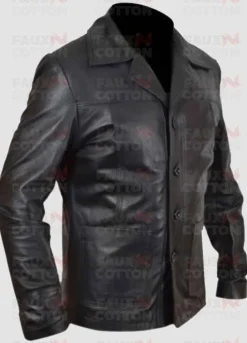 Men's Four Button Black Leather Blazer