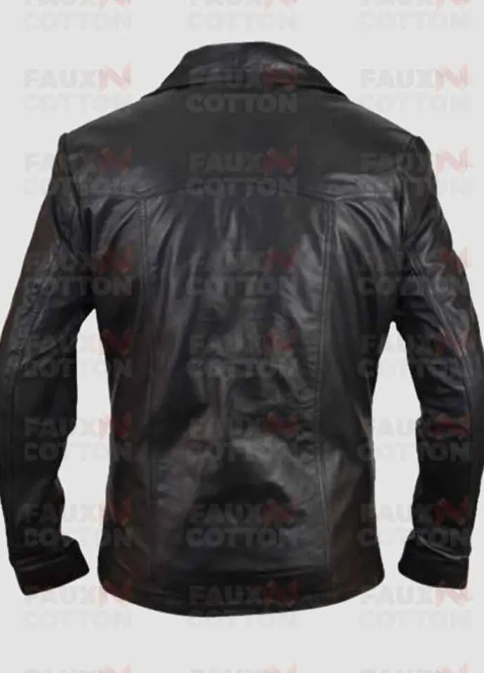 Men's Four Button Black Leather Blazer