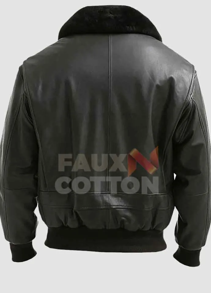 Mens G1 Black Bomber Fur Collar Leather Jacket