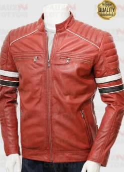 MENS RED RETRO RACING LEATHER JACKET