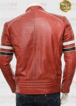 MENS RED RETRO RACING LEATHER JACKET