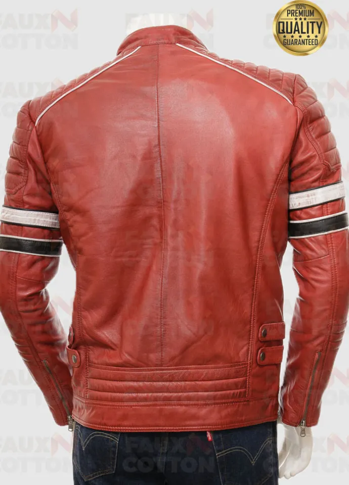 MENS RED RETRO RACING LEATHER JACKET
