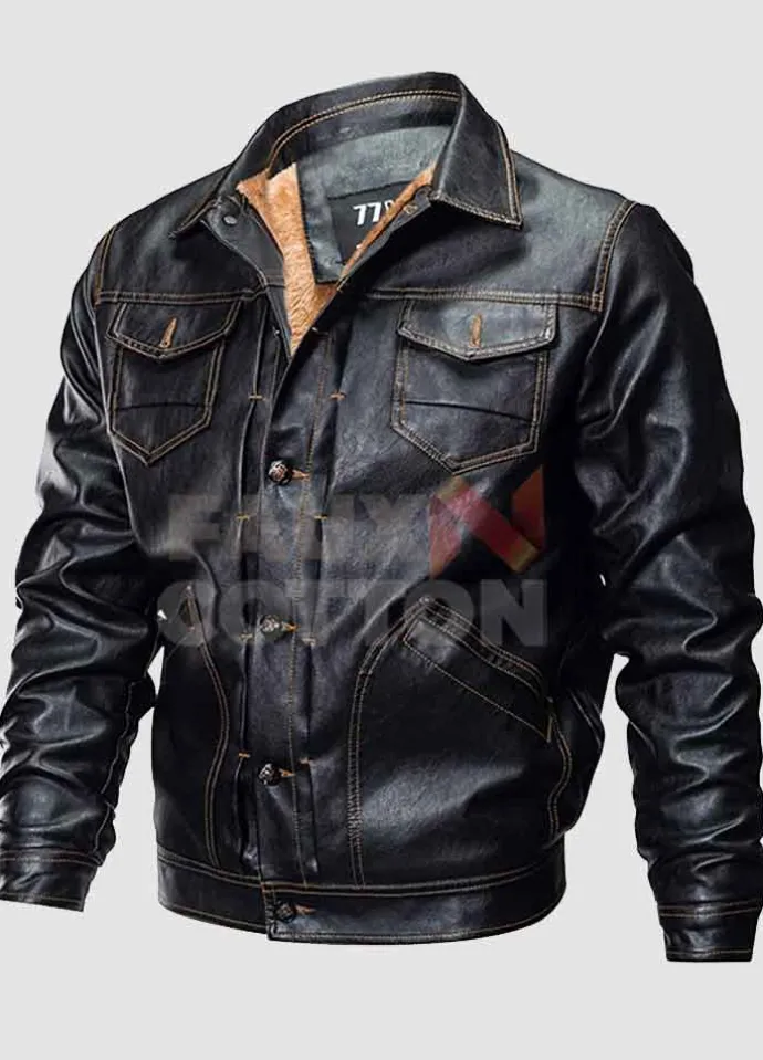Men's Shirt Collar Leather Motorcycle Jacket