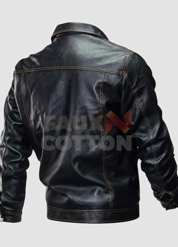 Men's Shirt Collar Leather Motorcycle Jacket