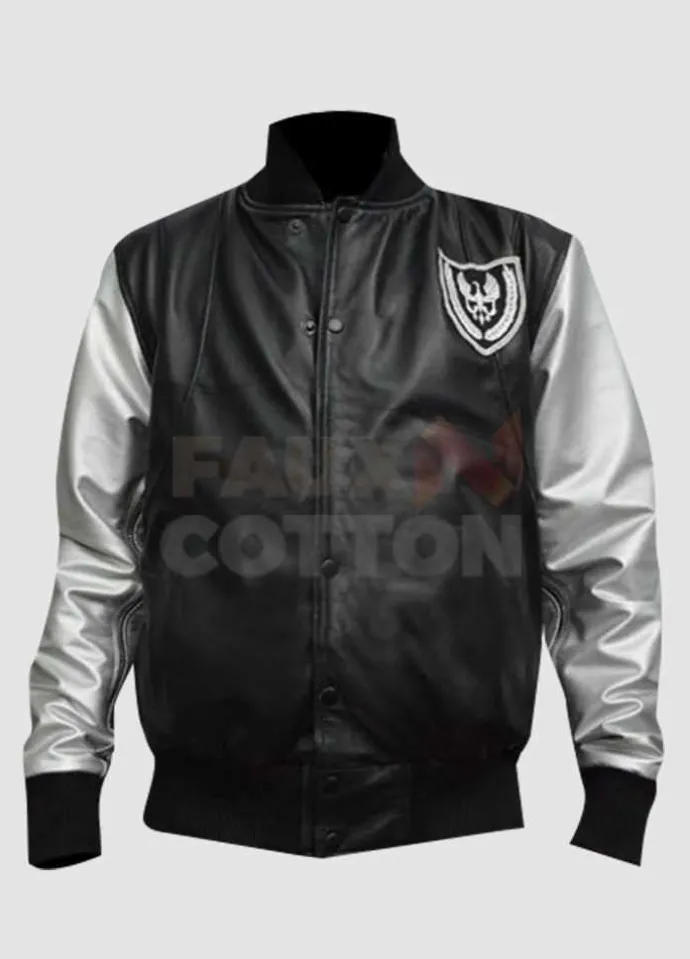 Mens Silver Sleeve Teddy Bomber Leather Jacket