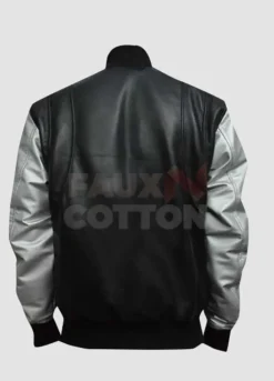 Mens Silver Sleeve Teddy Bomber Leather Jacket