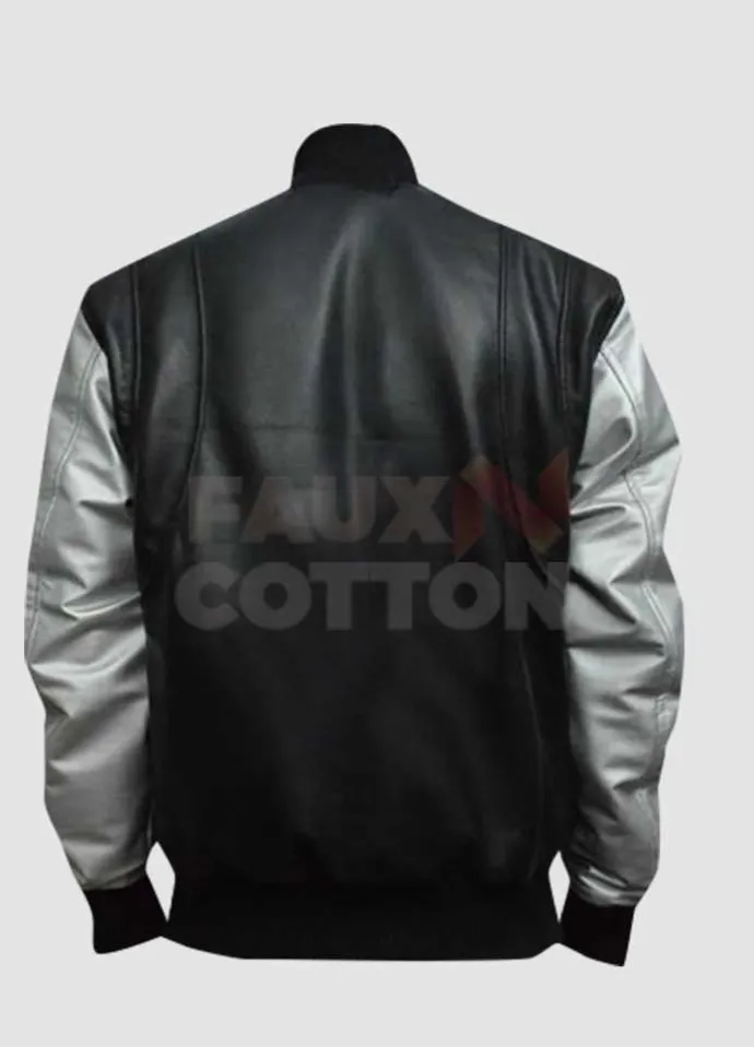 Mens Silver Sleeve Teddy Bomber Leather Jacket