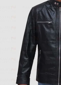 Men's slim fit black biker leather jacket