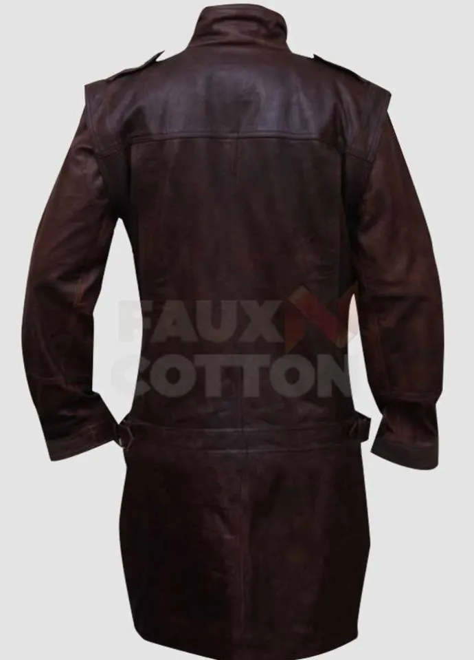 Men's Tall Brown Armor Leather Biker Coat